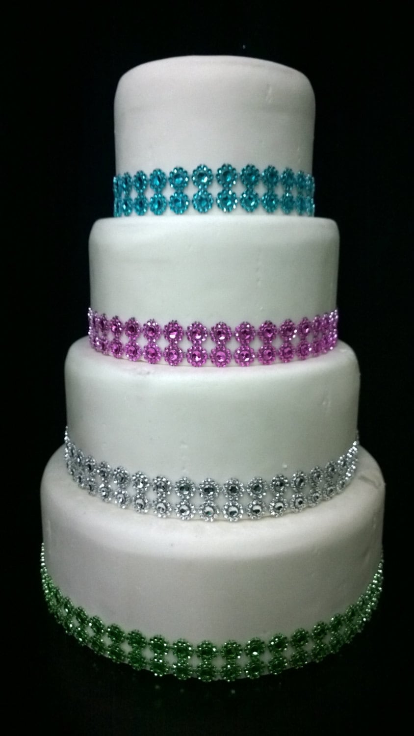 Diamante & flower design Cake Trim 1 metre by Crystal wedding uk