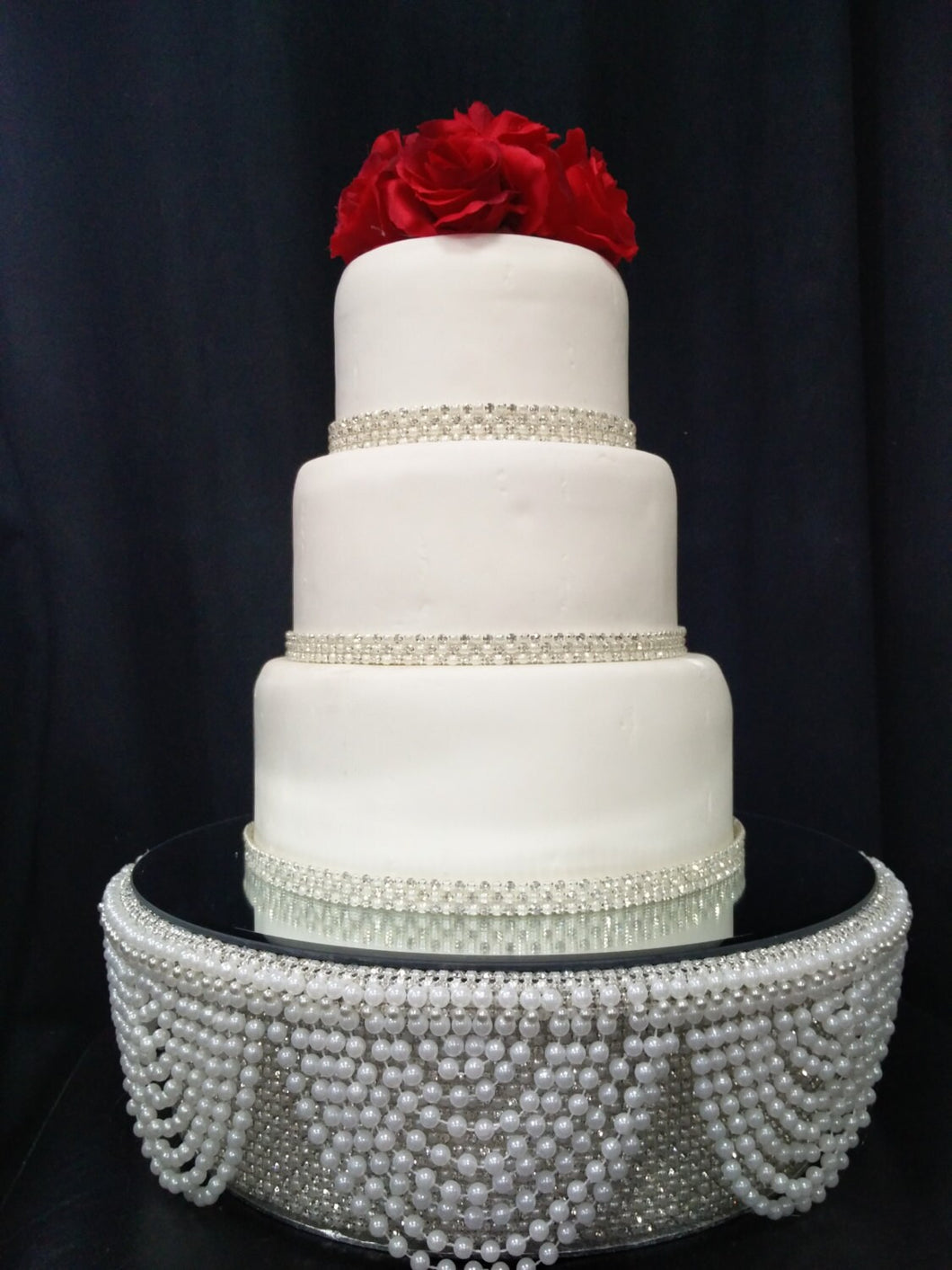 White Pearl and crystals  drape design wedding cake stand - round or square all sizes by Crystal wedding uk