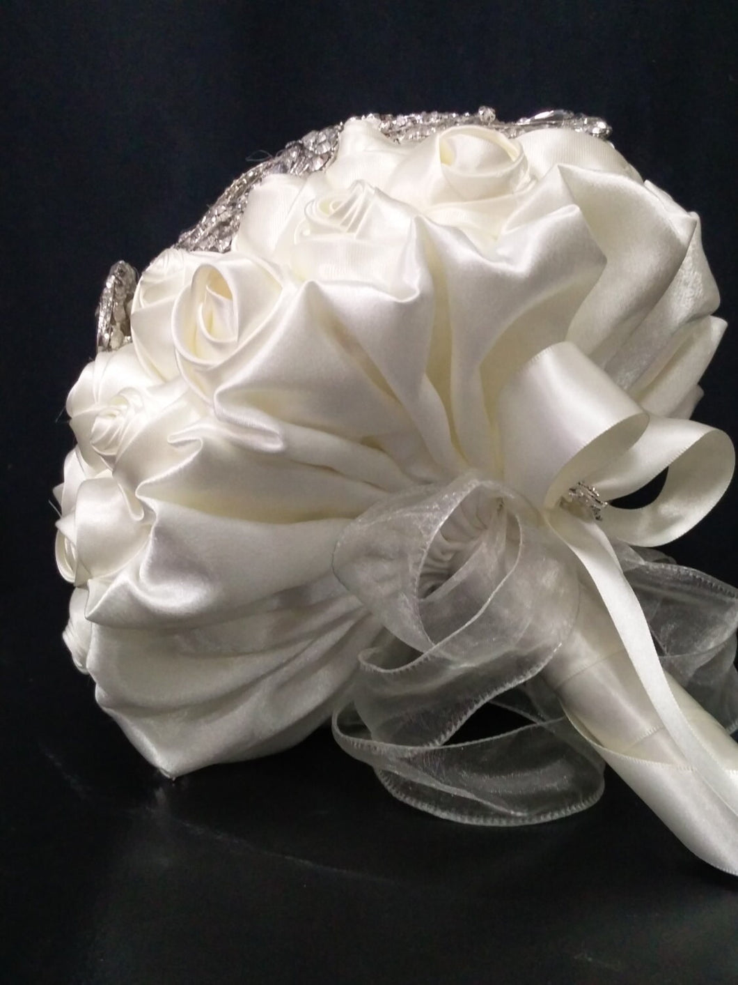 Crystal and pearl  brooch bouquet with pearl  & rhinestone drape by Crystal wedding uk