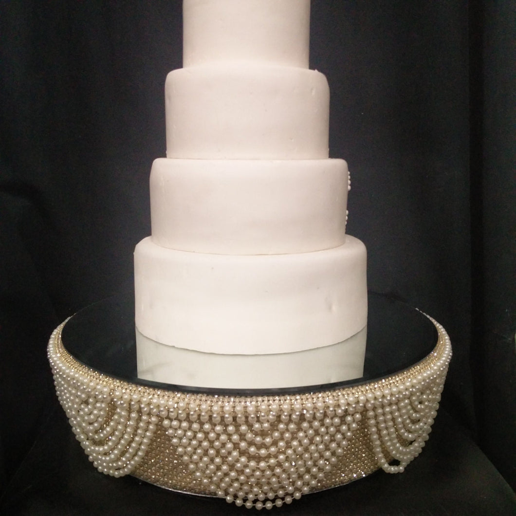 Cake stand, Ivory Pearl and gold crystals, Drape design   - round or square by Crystal wedding uk