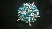 Load image into Gallery viewer, Pearl and crystal wedding bouquet  &amp;  boutonniere  flower girl wand many colours
