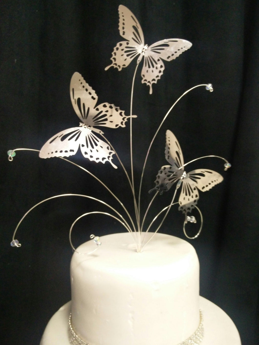 Butterfly and crystal arrangement cake topper- Gold or silver Tone by Crystal wedding uk