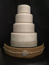 Load image into Gallery viewer, Gold Crystal Diamante rhinestone  pearl belt style wedding cake stand by Crystal wedding uk
